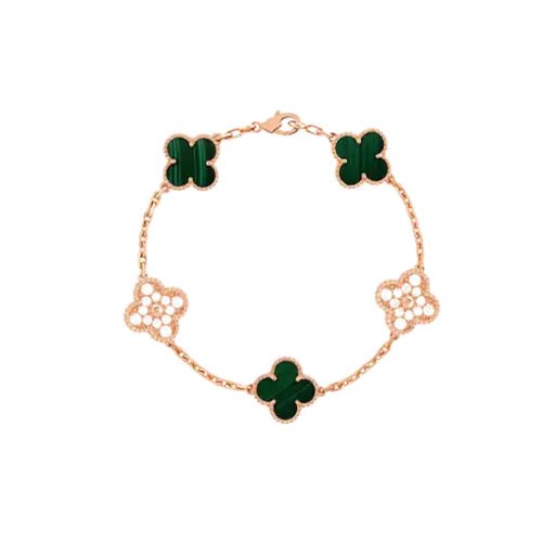 [AG7502.L168.5204] Lắc tay Vàng 18K Golden Leaf 5 hoa 15mm đính đá – Xanh lá