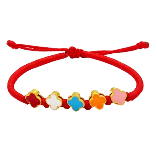 Vòng tay phối 5 charm vàng 24k Cỏ 4 lá – May mắn – Tình duyên