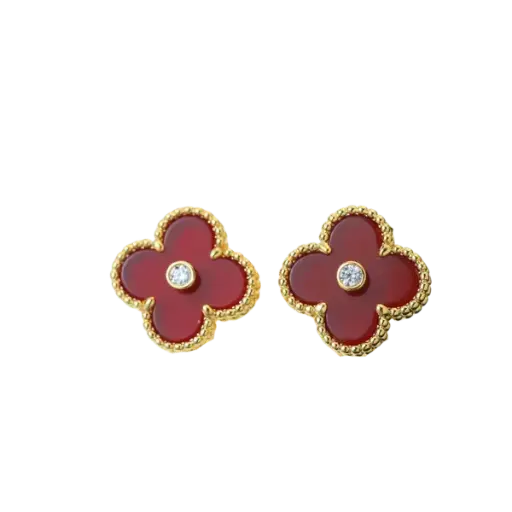 [AG7502.B168.506D] Bông tai vàng 18K Golden Leaf 13mm Nhụy Đính Đá – Màu Đỏ